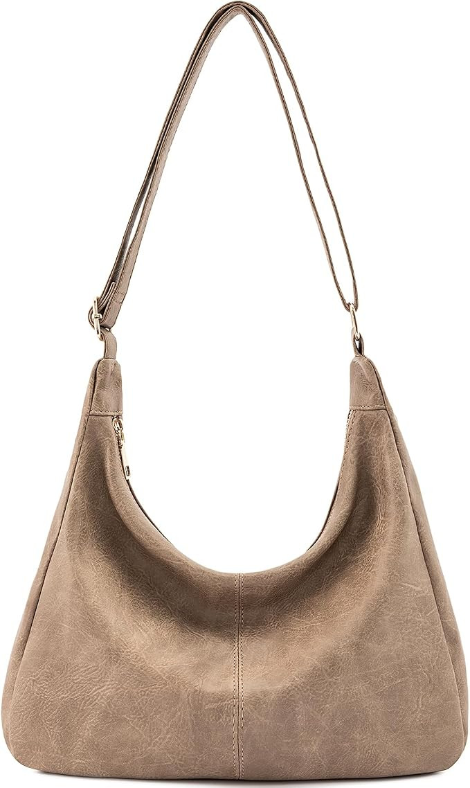 Hobo Bags for Women Foldable Vegan Leather Shoulder Handbag Slouchy Tote Crossbody Purses | Amazon (US)