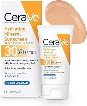 CeraVe Hydrating Mineral Sunscreen with Sheer Tint | Tinted Mineral Sunscreen with Zinc Oxide & T... | Amazon (US)
