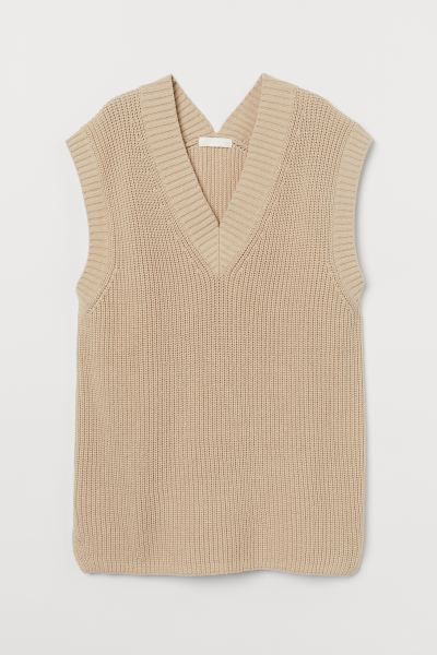 Loose-fit, knit sweater vest in a soft cotton blend. V-neck, gently dropped shoulders with back-f... | H&M (US + CA)