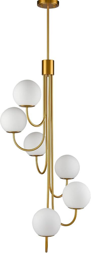 YUBOLE Modern Gold Chandelier Spiral Glass Globe Chandelier Villa Stairwell Hanging Ceiling Light... | Amazon (US)