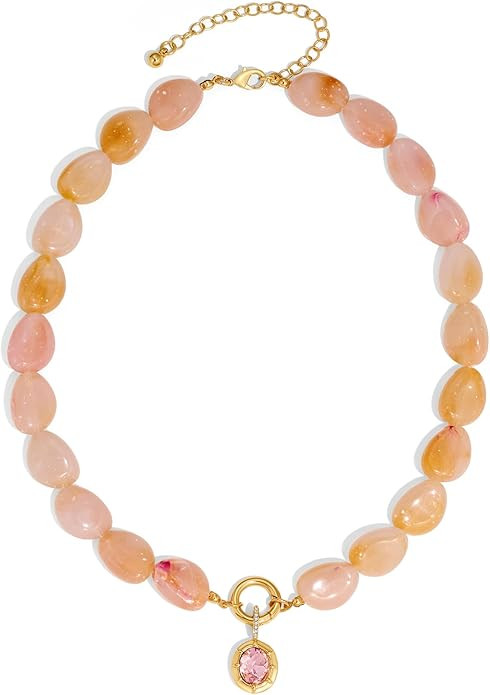 Multicolor Irregular Beaded Necklace for Women Chunky Resin Oval Bead Choker with Cubic Zirconia ... | Amazon (US)