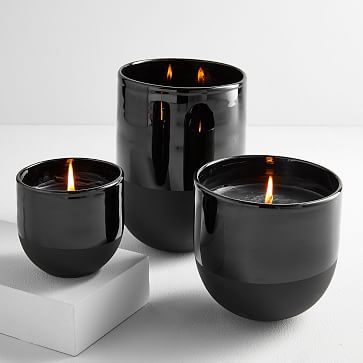 Two-Toned Black Glass Candles - Cedarwood Moss | West Elm (US)