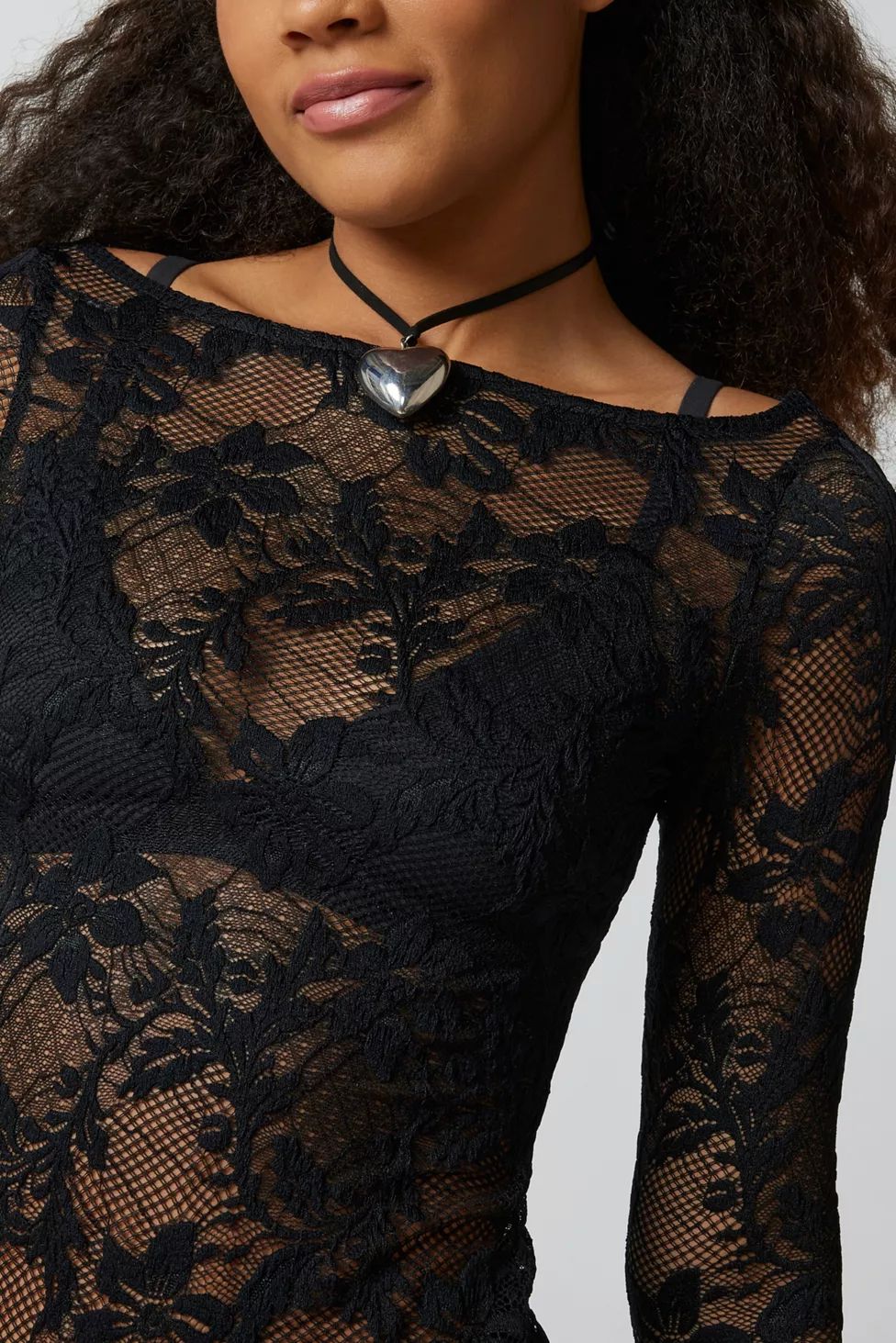 Silence + Noise Adelaide Sheer Lace Asymmetrical Top | Urban Outfitters (US and RoW)