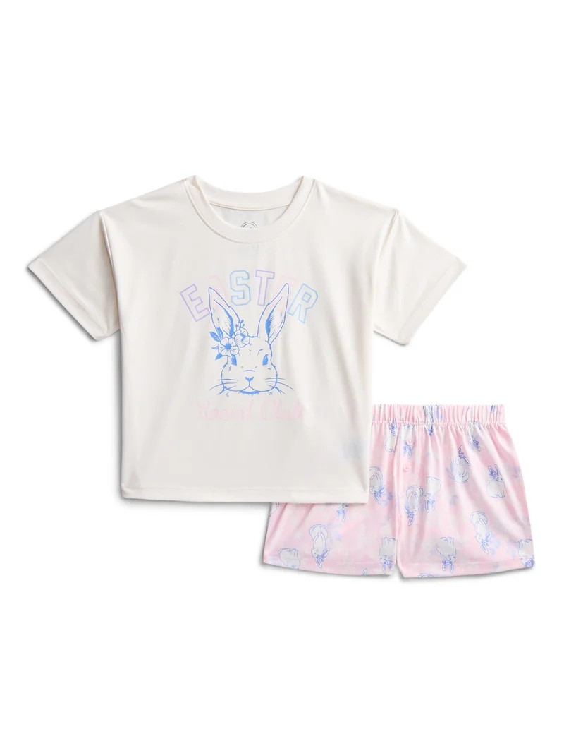 Wonder Nation Girls Short Sleeve Tee and Shorts Pajama Set, 2-Piece, Sizes 4-18 | Walmart (US)