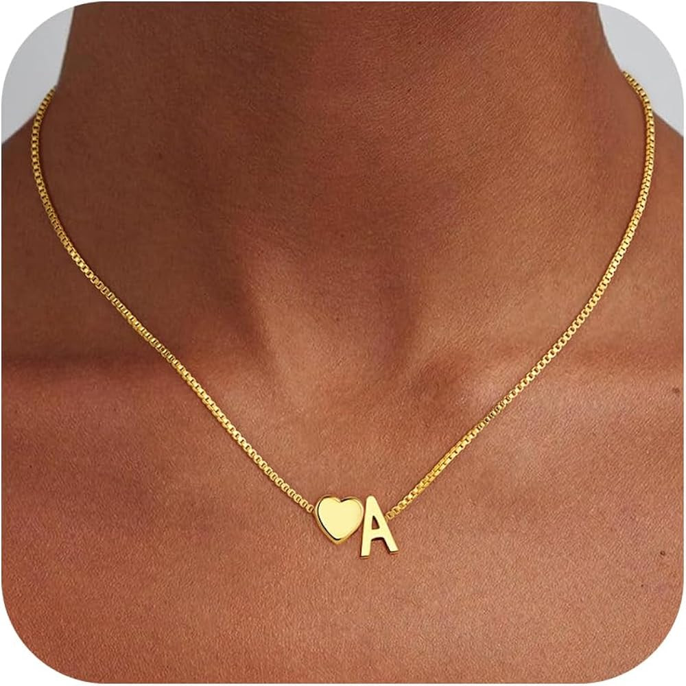 Gold Initial Necklaces for Women Girls, 18K Gold Plated Letter A-Z Heart Initial Necklaces for Wo... | Amazon (US)