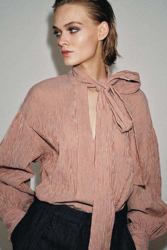 ZW COLLECTION STRIPED TIE SHIRT | Zara UK