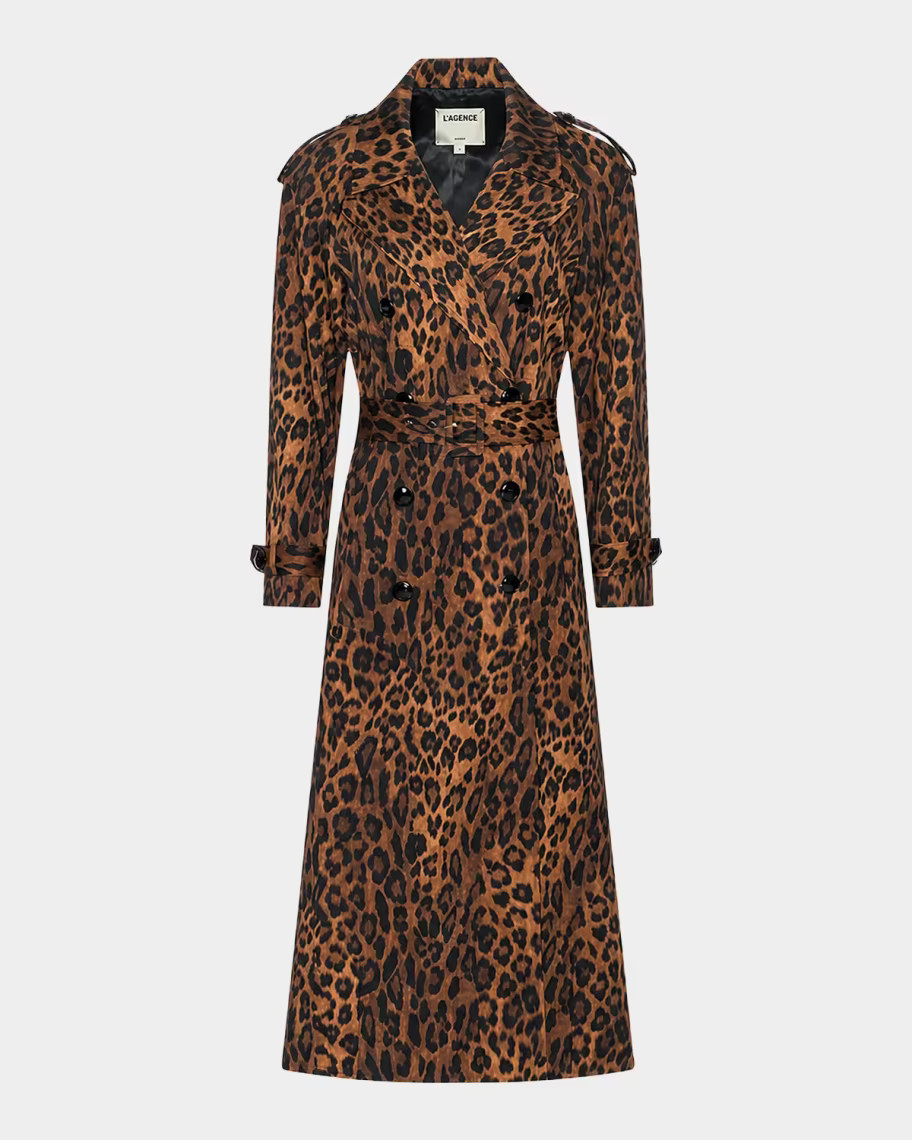 Brinley Oversized Leopard-Print Belted Trench Coat | Neiman Marcus