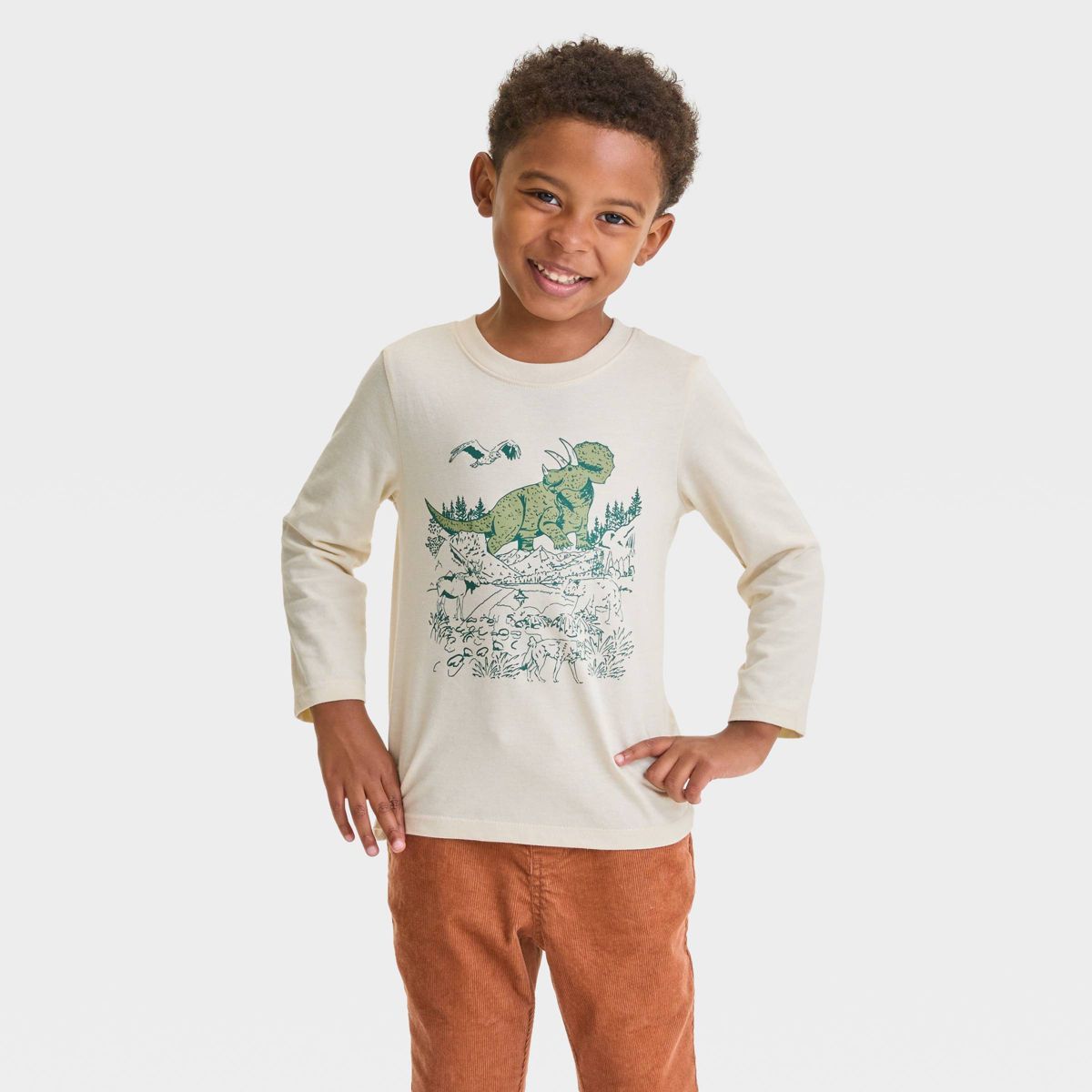 Toddler Boys' Long Sleeve Graphic T-Shirt - Cat & Jack™ Cream | Target