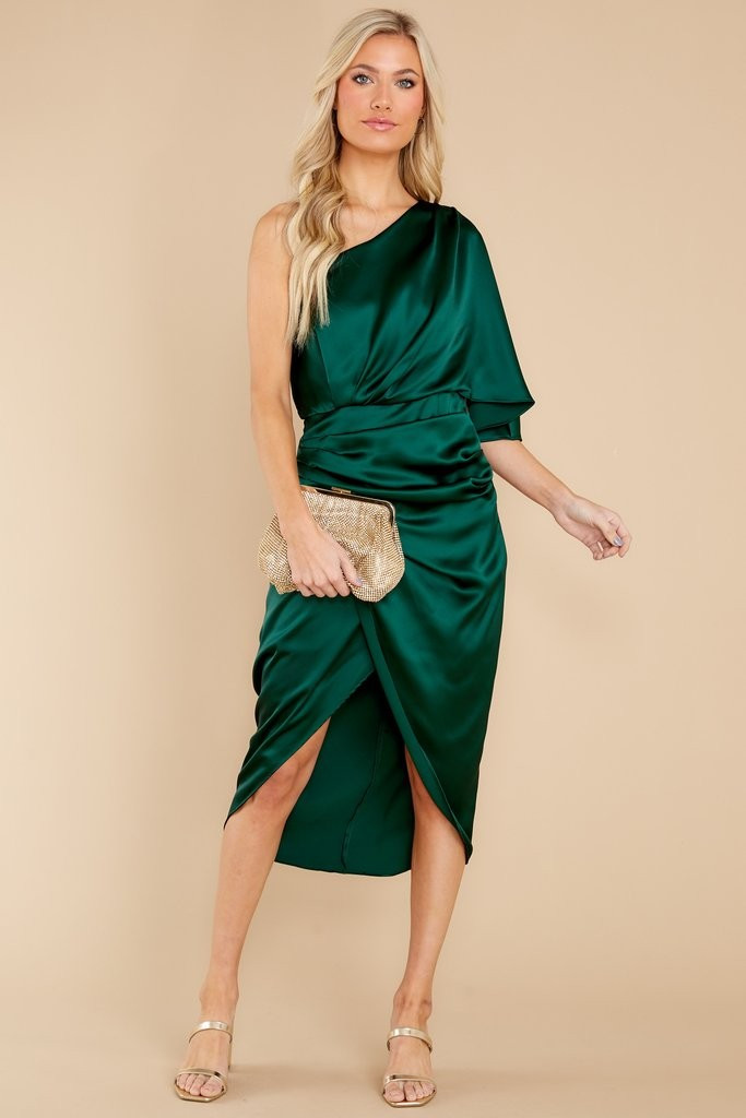 Make A Toast Dark Green One Shoulder Dress | Red Dress 