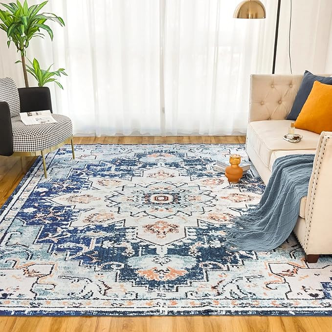Vintage Area Rug Washable Rug 5'x7', Lightweight Living Room Rug Low Pile Machine Washable Rug, S... | Amazon (US)