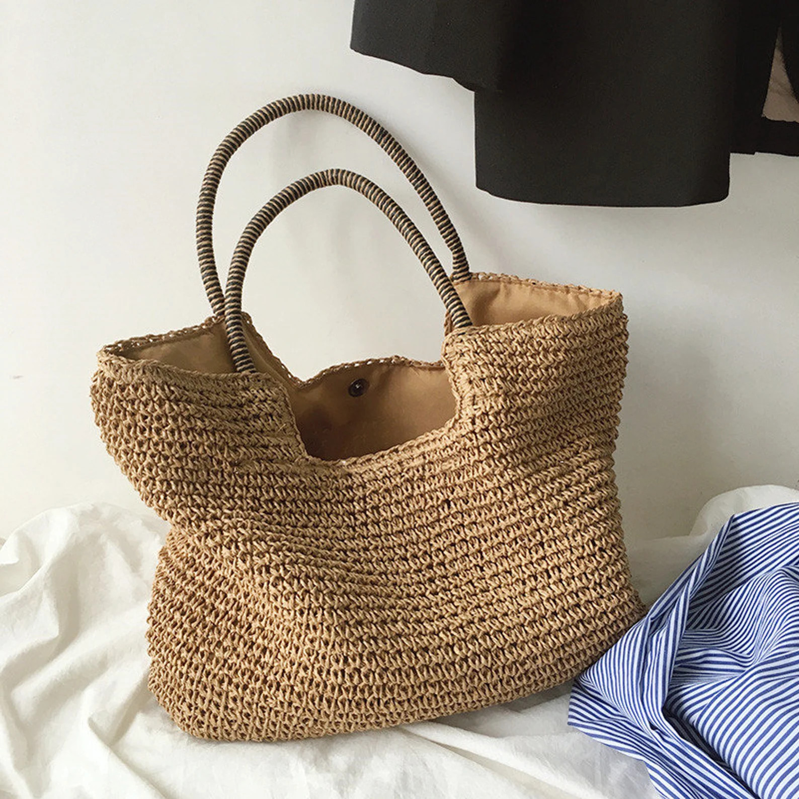 Retro Straw Woven Bag Large Capacity Woven Shoulder Bag - Etsy | Etsy (US)