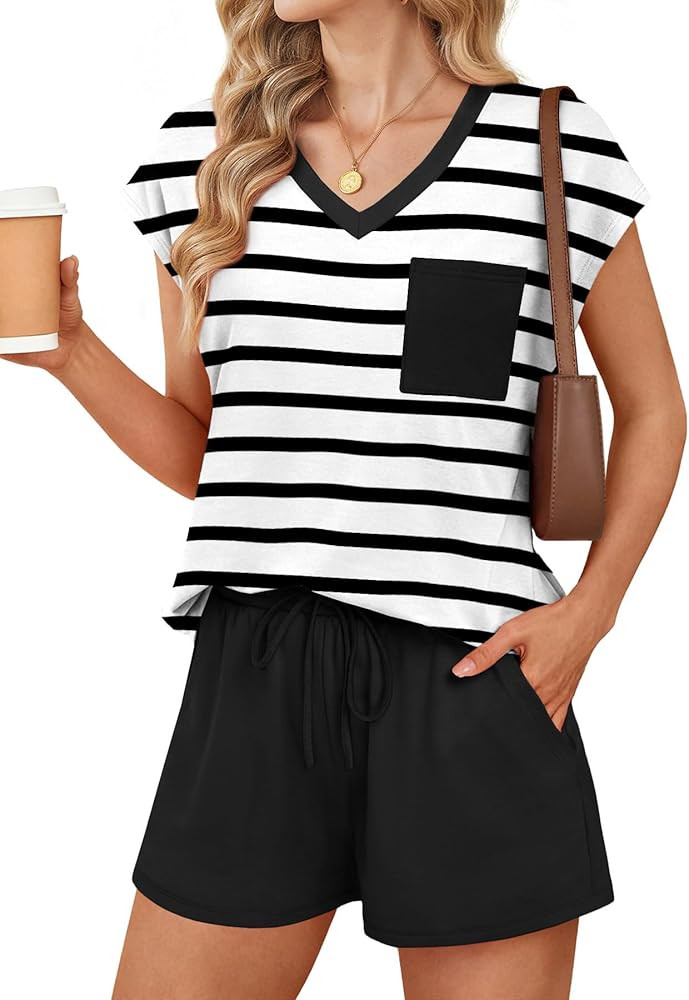 RUMIA Pajamas for Women 2 Piece Cap Sleeve Lounge Short Sets with Pockets (S-3XL) | Amazon (US)