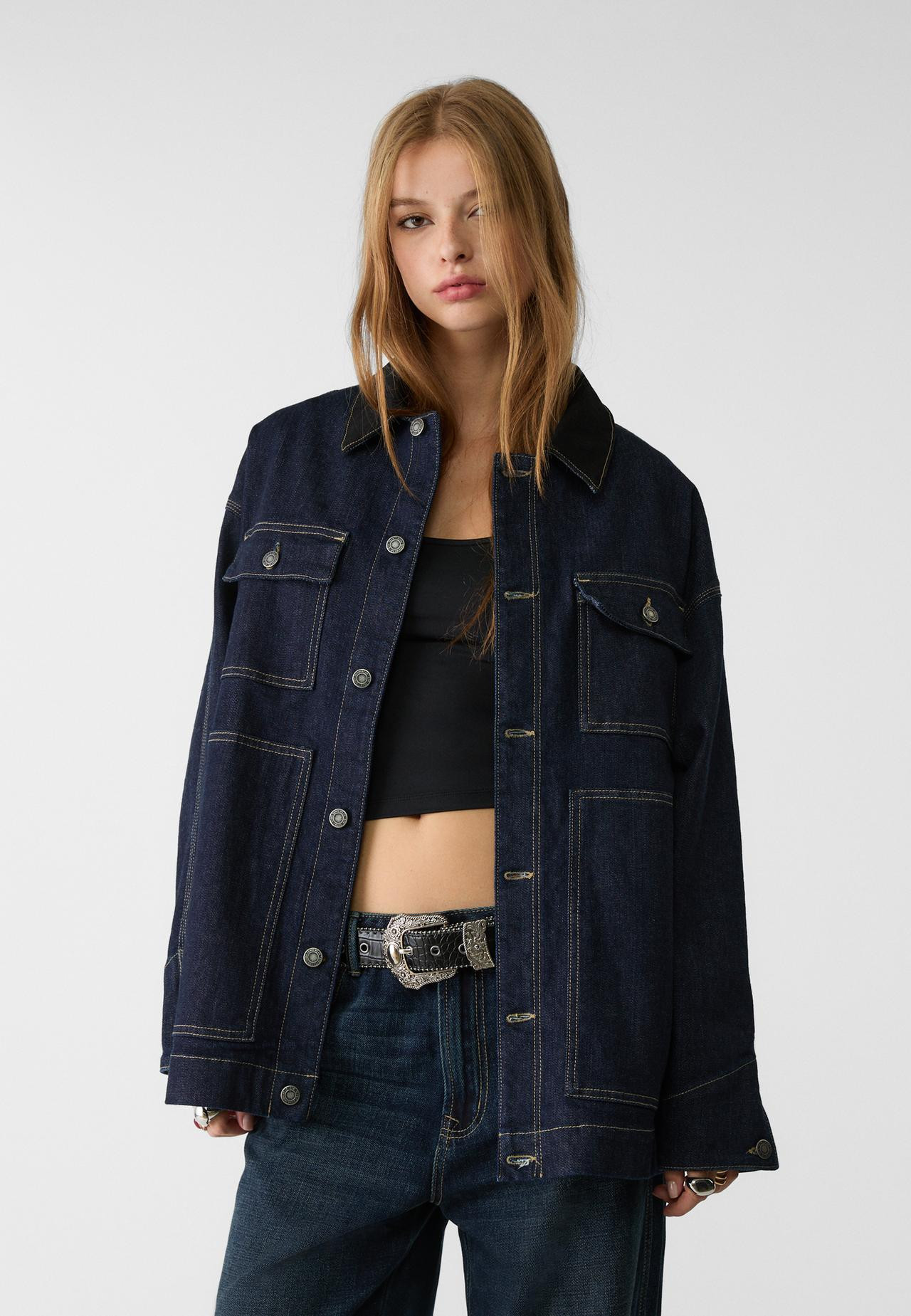 Oversize denim jacket with pockets | Stradivarius (UK)