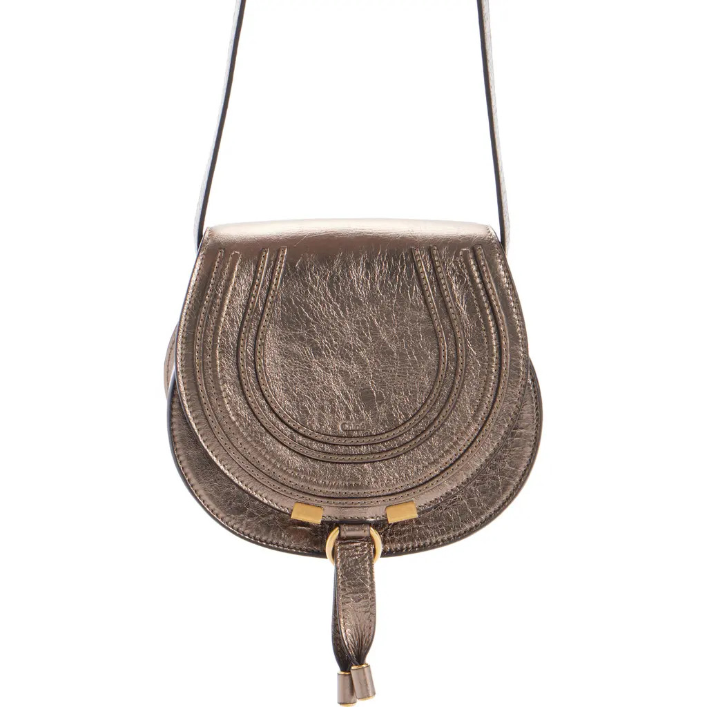 Chloé Small Marcie Metallic Leather Crossbody Bag in Shiny Grey at Nordstrom | Nordstrom