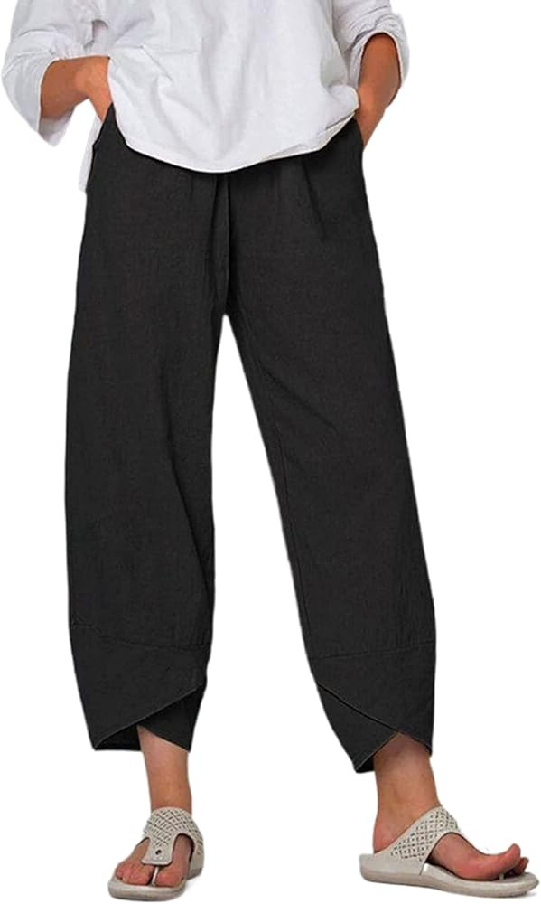 Springrain Women's Capri Pants Casual Summer Cotton Cropped Lounge Pants Trousers | Amazon (US)