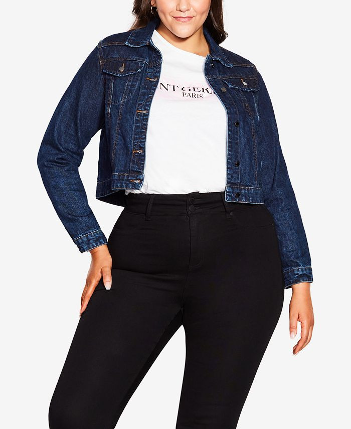 City Chic Trendy Plus Size Classic Denim Jacket & Reviews - Jackets & Blazers - Plus Sizes - Macy... | Macys (US)