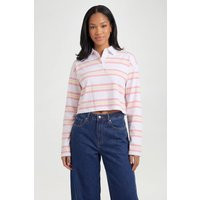 boohoo Women's Stripe Cropped Long Sleeve Rugby Top in Ecru | Size: 6 | Denim/Cotton/Polyurethane | boohoo (US & Canada)