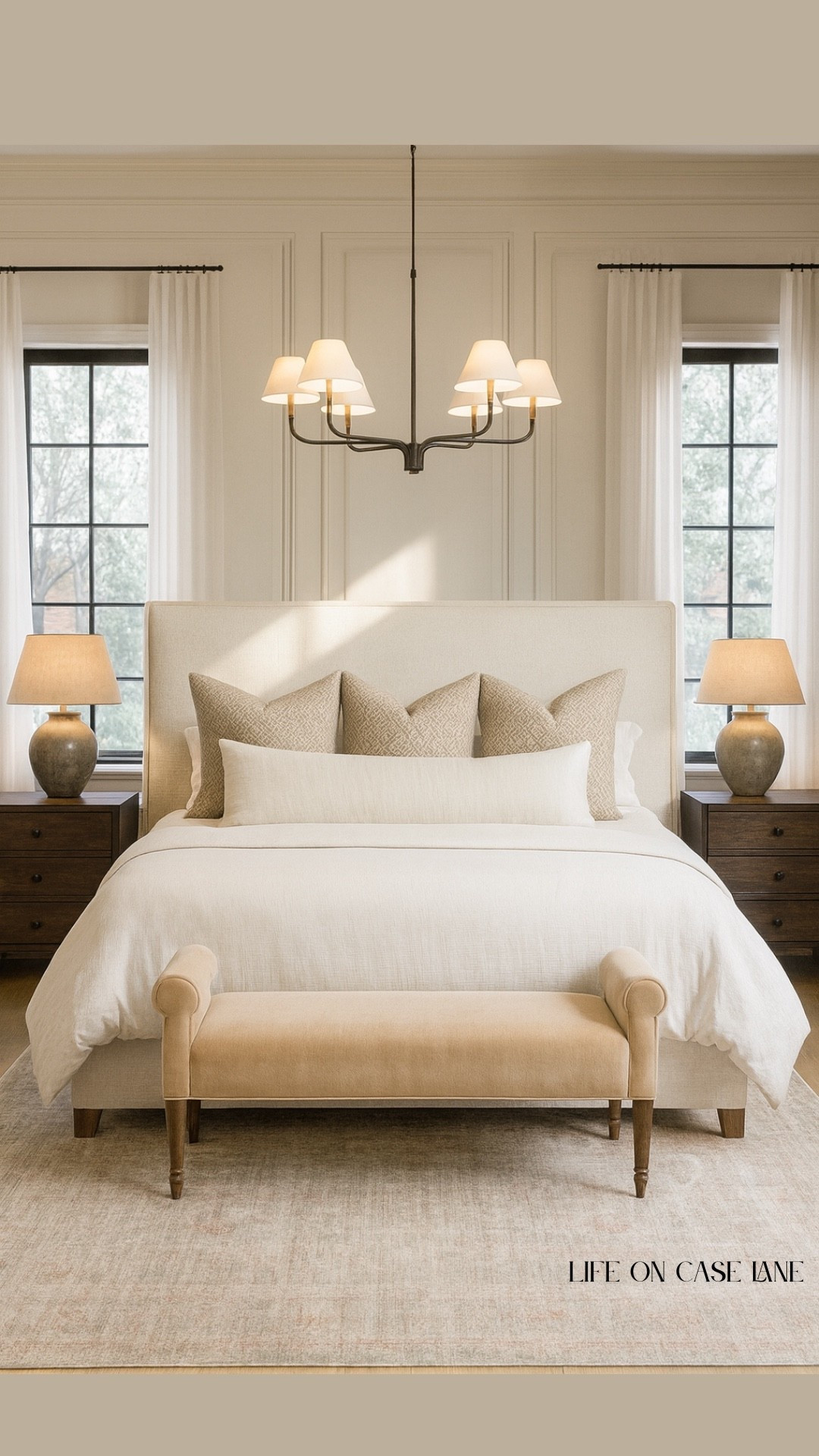 Primary bedroom furniture, master bedroom, guest bedroom, traditional bedroom, transitional bedroom, nightstand, upholstered bed, area rug, bedroom bench, bedroom chandelier, lamp, bedroom lamp, neutral bedroom, curtains, neutral curtains, triple pleat pinch curtains, affordable furniture, good quality furniture, wayfair, Loloi

#LTKHome #LTKFindsUnder100 #LTKFamily