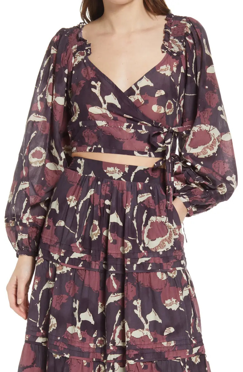 Valencia Floral Surplice Crop Cotton Top | Nordstrom