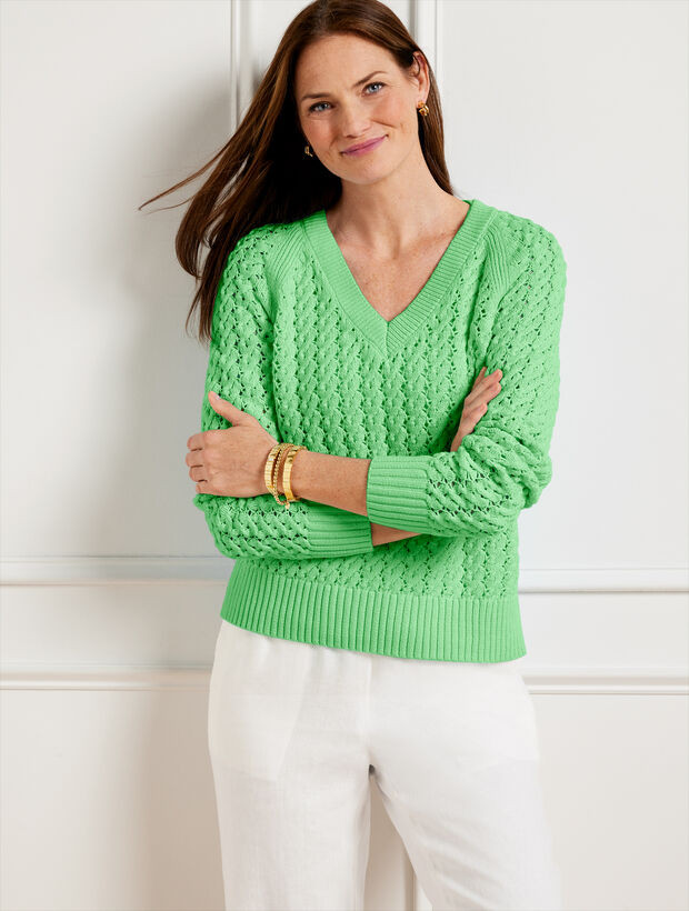 Open Stitch V-Neck Sweater | Talbots