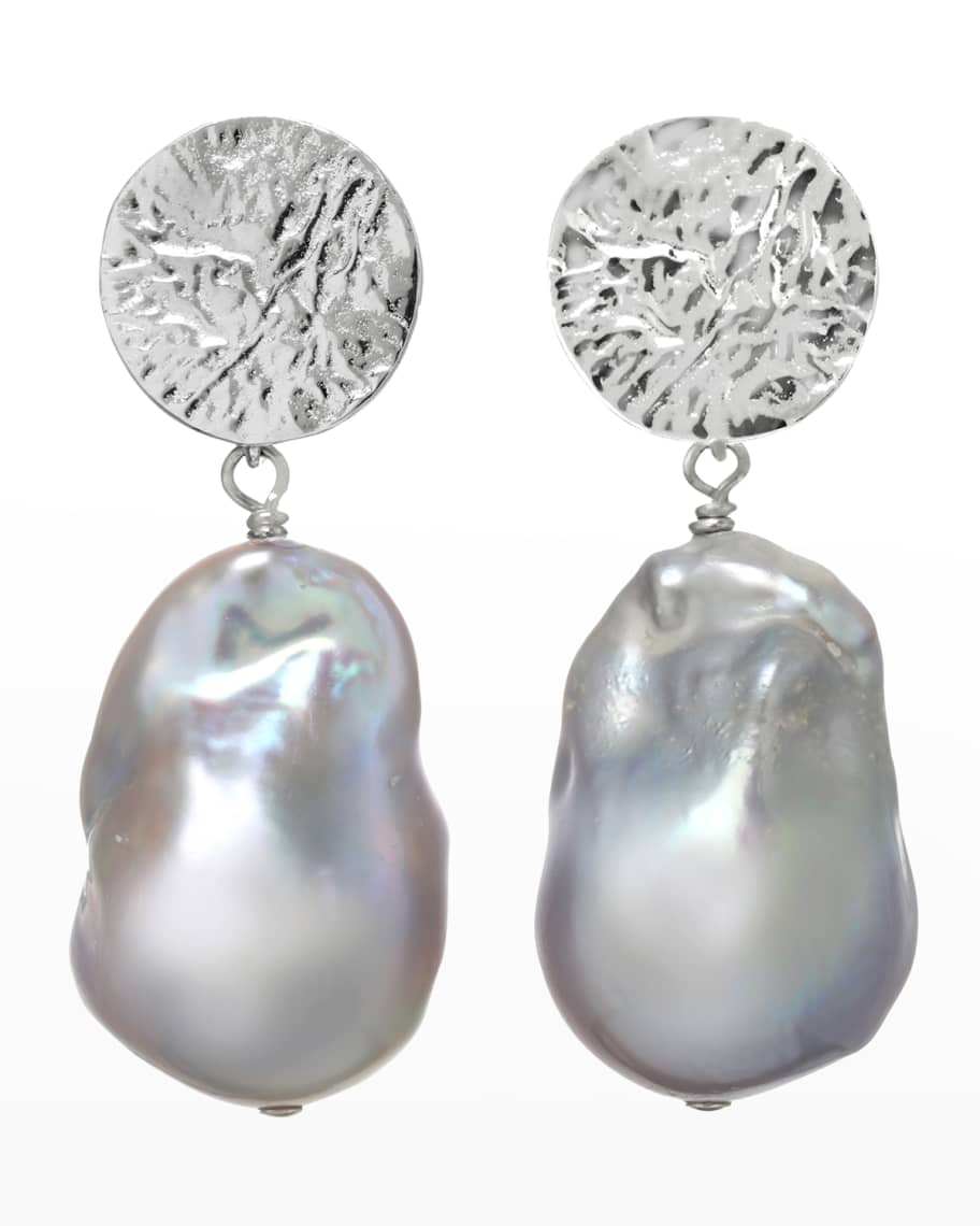 Margo Morrison Baroque Pearl Earrings with Sterling Silver Hammered Top | Neiman Marcus