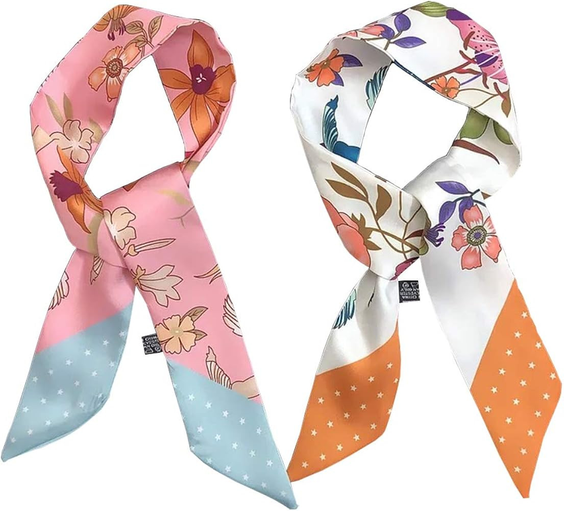 Handbag Handle Head Hair Band Neck Silk Ribbon Scarf for Women 2 Packs | Amazon (US)