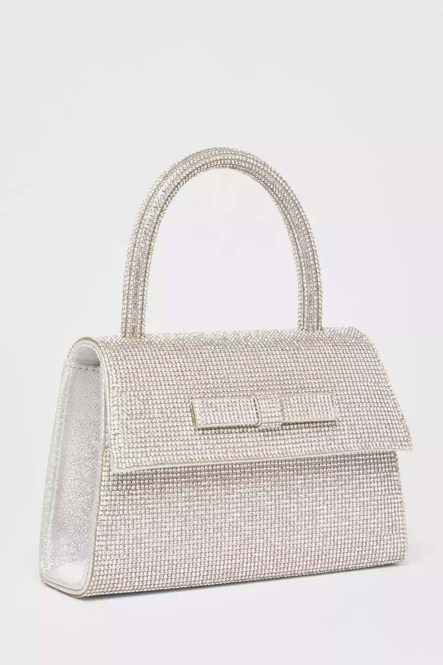 Home/Accessories/Bags/Silver Diamante Top Handle Bag | Quiz Clothing