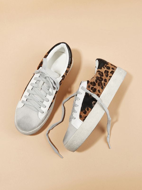 Leopard Print Lace-up Sneakers | SHEIN