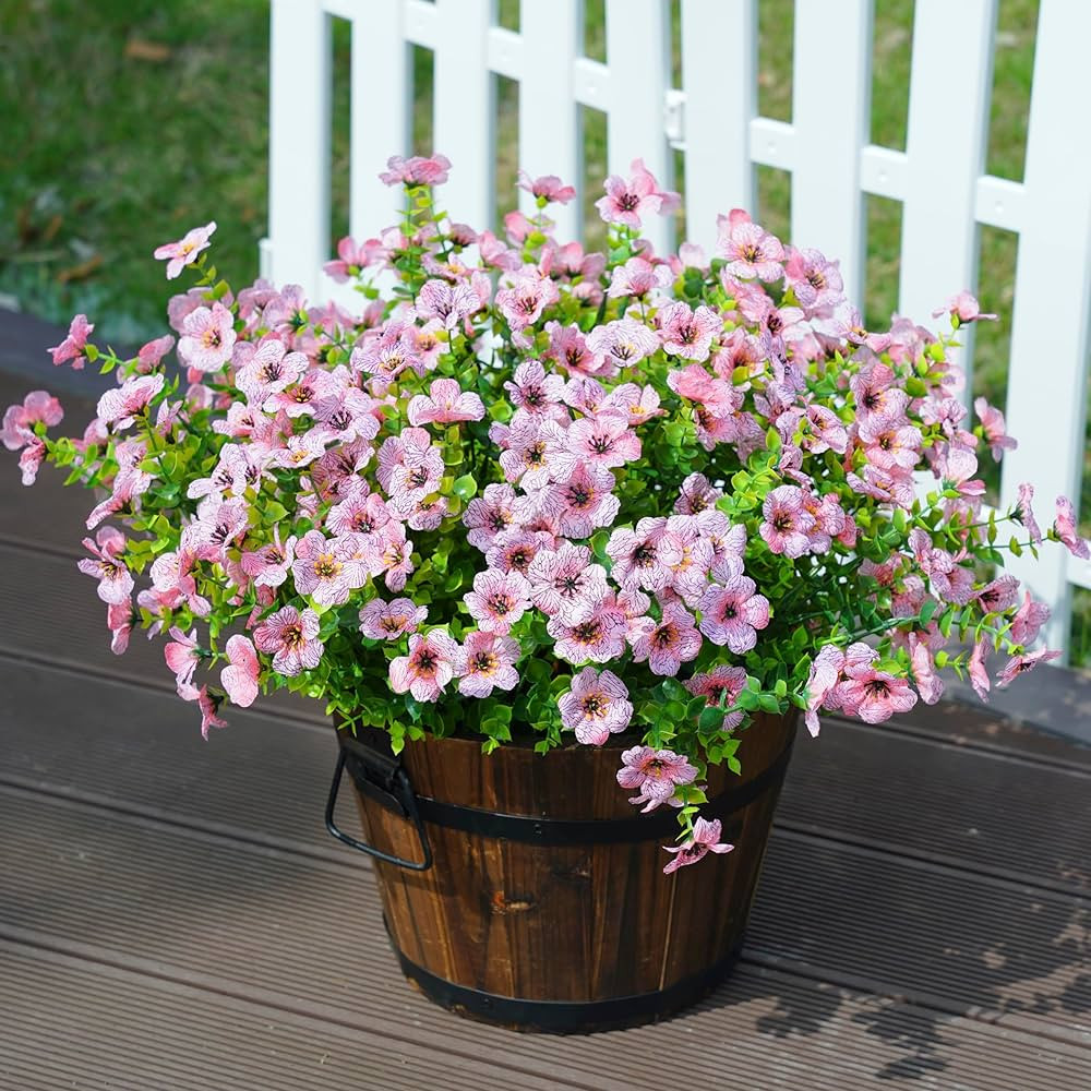 Artificial Fake Plants Flowers for Outdoor Outside Summer Decoration, 12 Bundles Faux Silk Pink D... | Amazon (US)