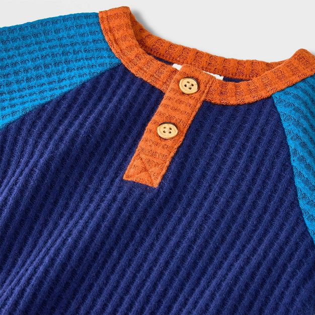 Baby Boys' Colorblock Cozy Waffle Henley Romper - Cat & Jack™ Navy Blue | Target