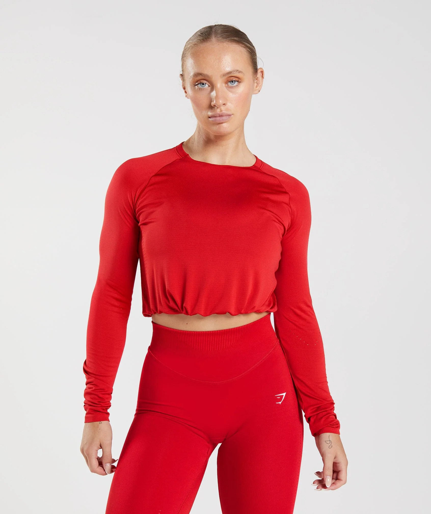 Gymshark Sweat Seamless Long Sleeve Crop Top - Salsa Red | Gymshark US