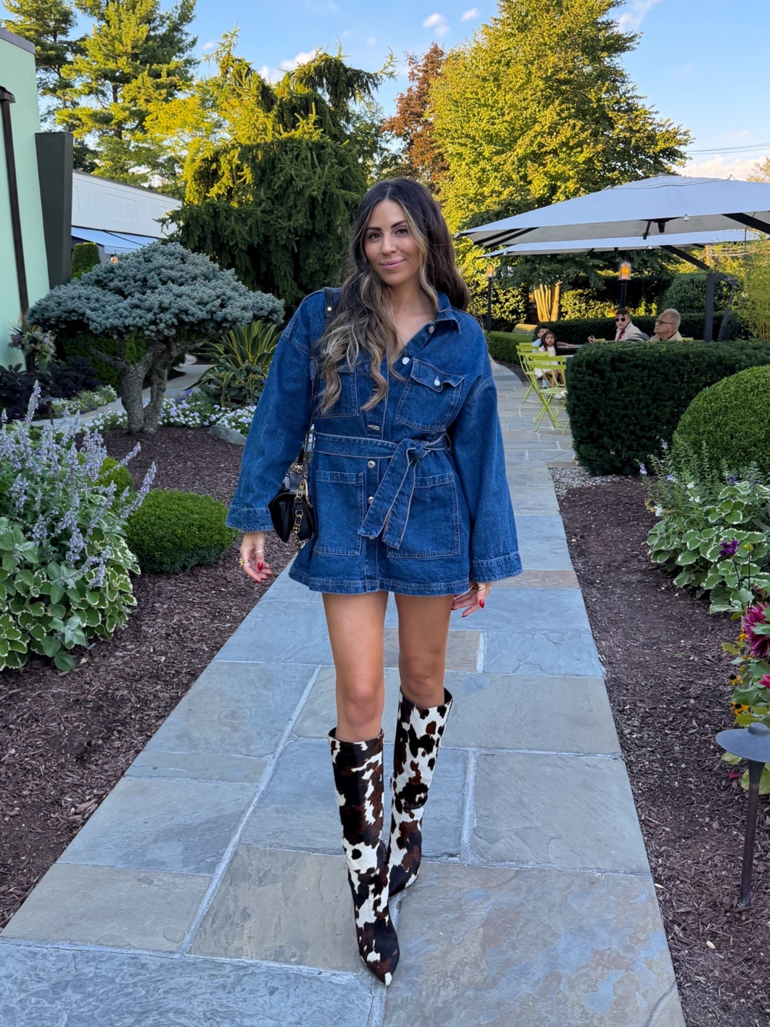 Denim belted mini dress (size 4) paired with the cutest cow print knee high heeled boots (size 8)

Fall outfit |  boot outfit | going out outfit

#LTKgrwm #LTKootd #LTKdayinmylife