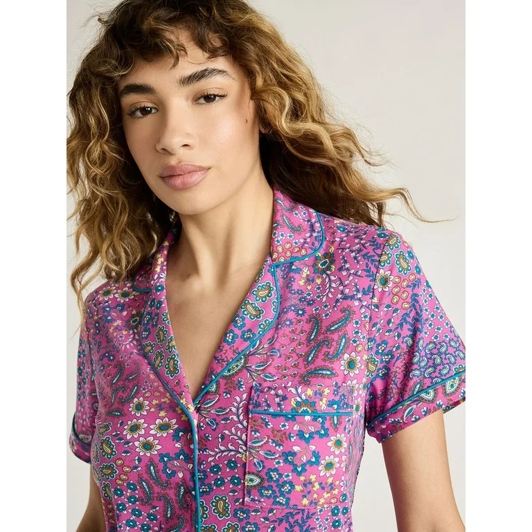 Joyspun Women's Knit Notch Collar Top and Shorts Pajama Set, 2-Piece, Sizes S to 3X | Walmart (US)