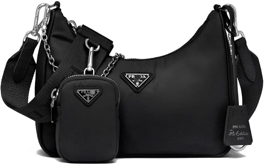 PRAD Classic simple logo multi-function removable shoulder strap black two-in-one mother bag hand... | Amazon (US)