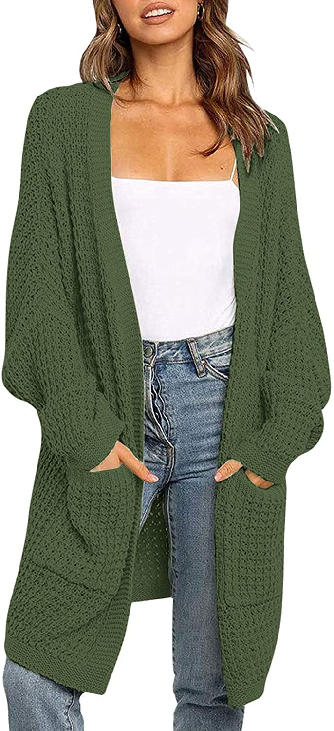 ZESICA Women's 2023 Fall Long Batwing Sleeve Open Front Chunky Knit Cardigan Sweater | Amazon (US)