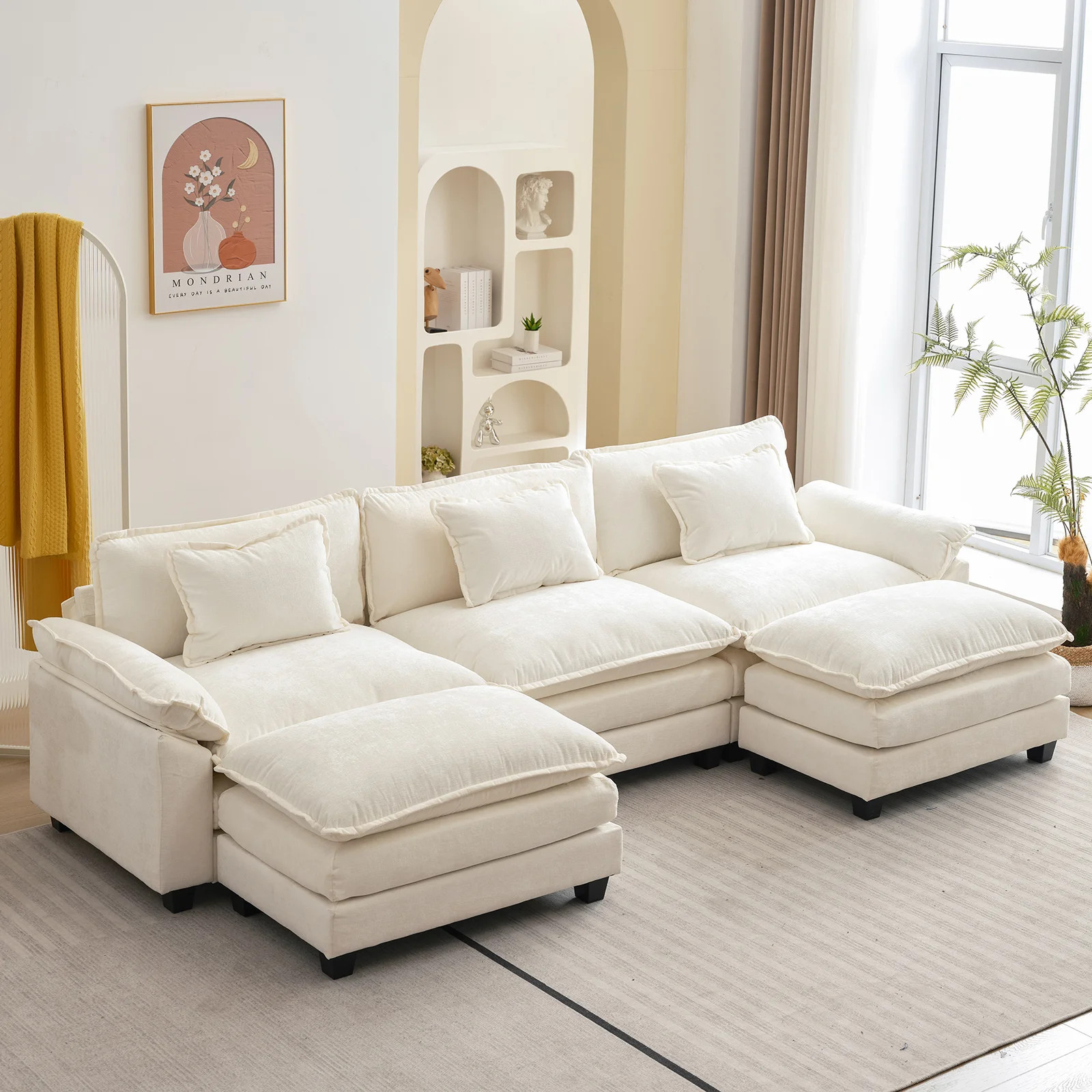 Praylow 120” Comfy Cloud Couch U Shaped Sectional Sofa with Two Ottomans | Wayfair North America