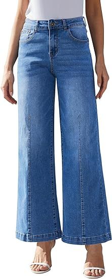 Yewfirm Wide Leg Jeans for Women - High Waisted Baggy Jeans Stretch Loose Denim Pants | Amazon (US)