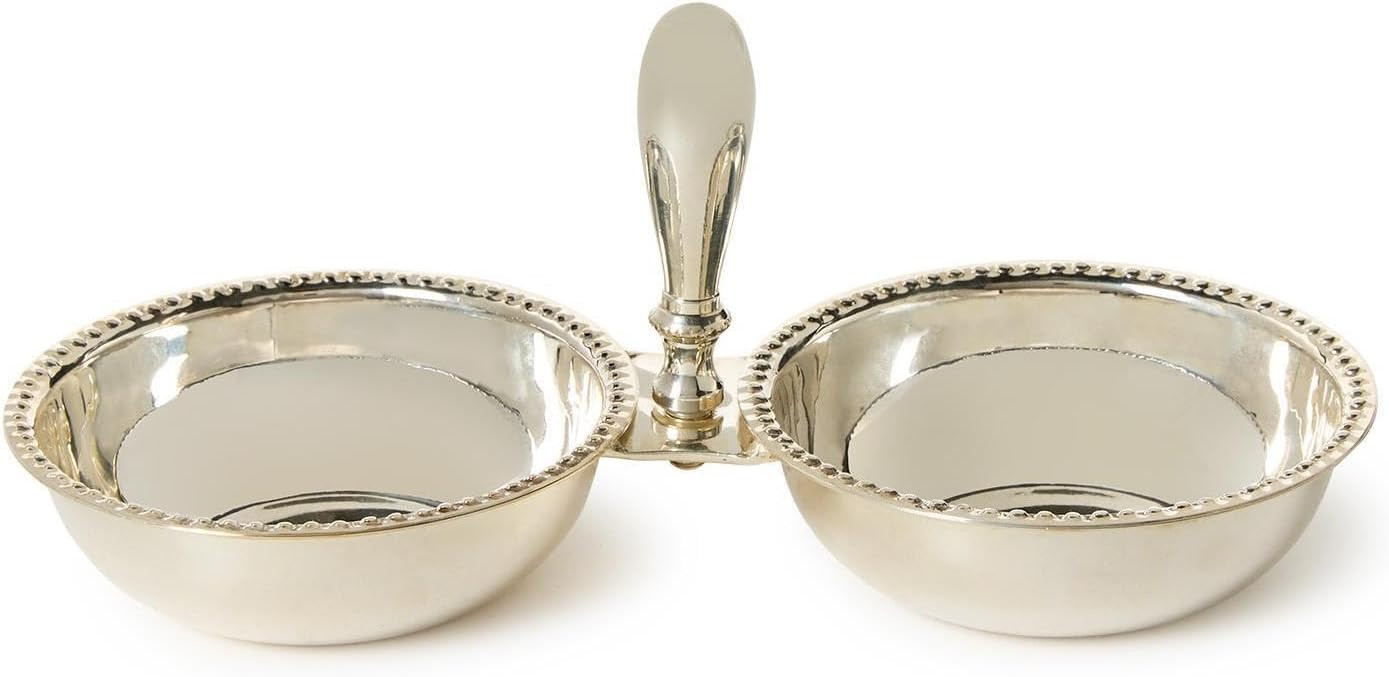 Two's Company Banquet Two Section with Pole Handle Tidbit/Condiment Serving Dish, 4-inches Height, Silver Plated | Amazon (US)