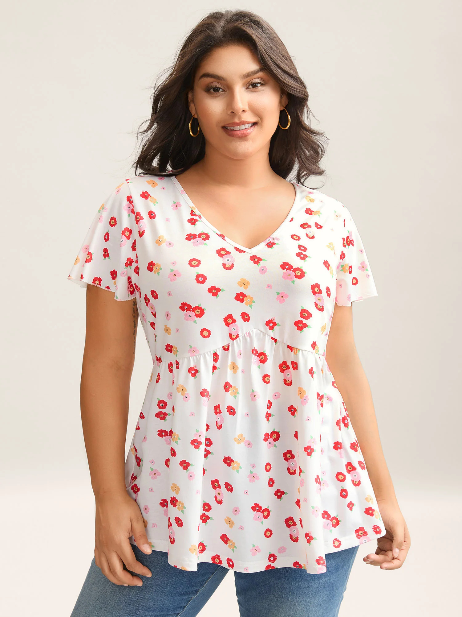 Ditsy Floral Print Sheer Babydoll Top | Bloomchic