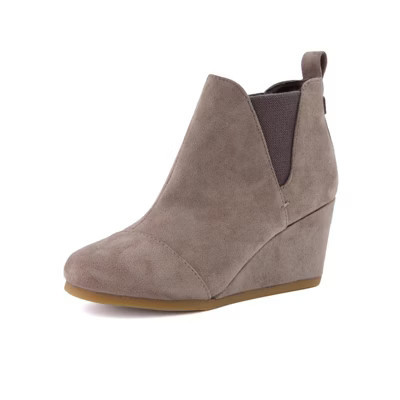 Dunes Women's Zoey Wedge Bootie, Soft Vegan Suede, Easy Slip-On Design, Memory Foam - Taupe 8.5 | Target