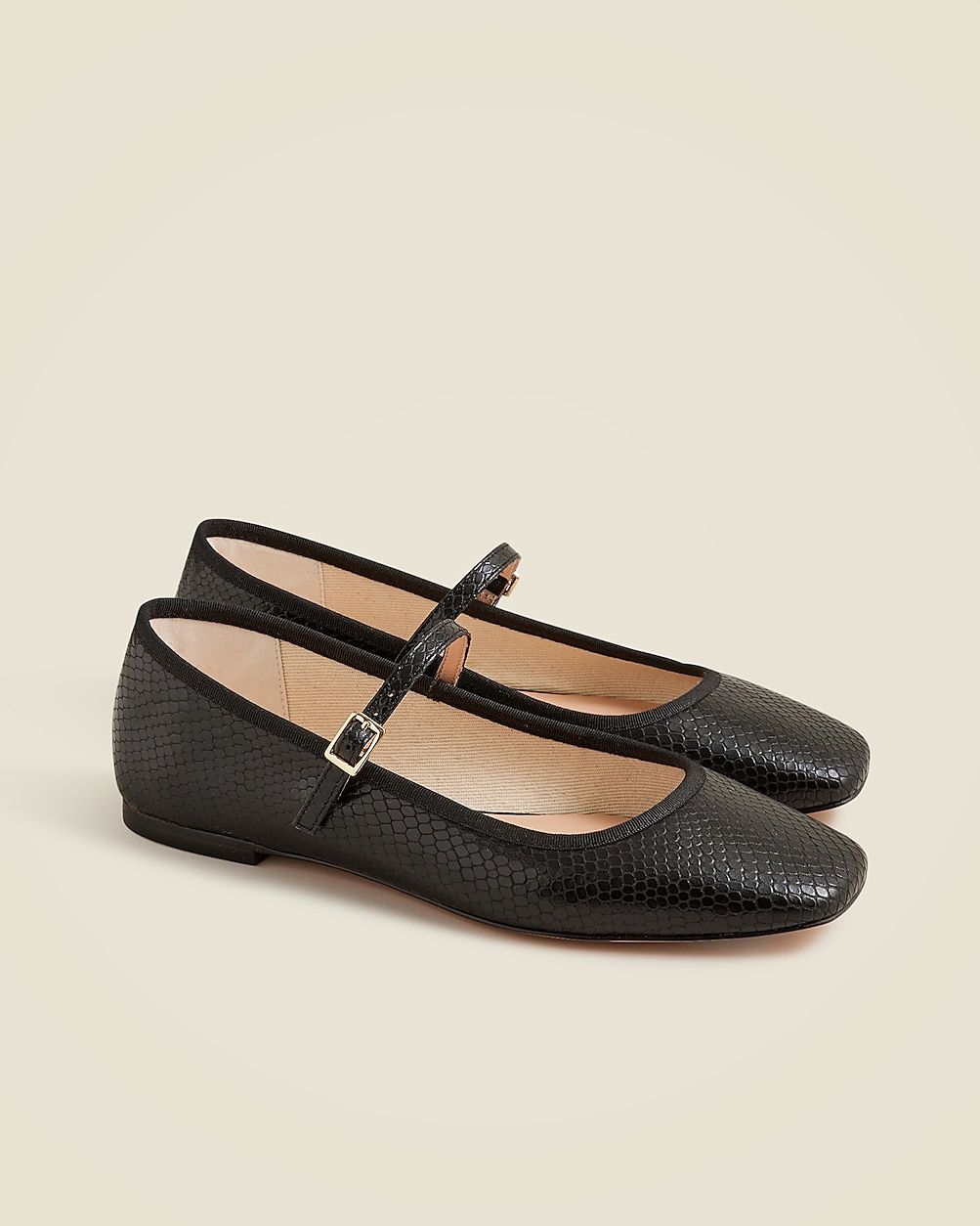 Quinn square-toe Mary Jane flats in snake-embossed leather | J. Crew US