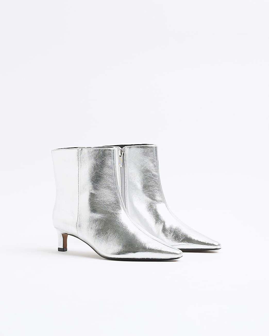Silver Wide Fit Kitten Heel Ankle Boots | River Island UK & IE