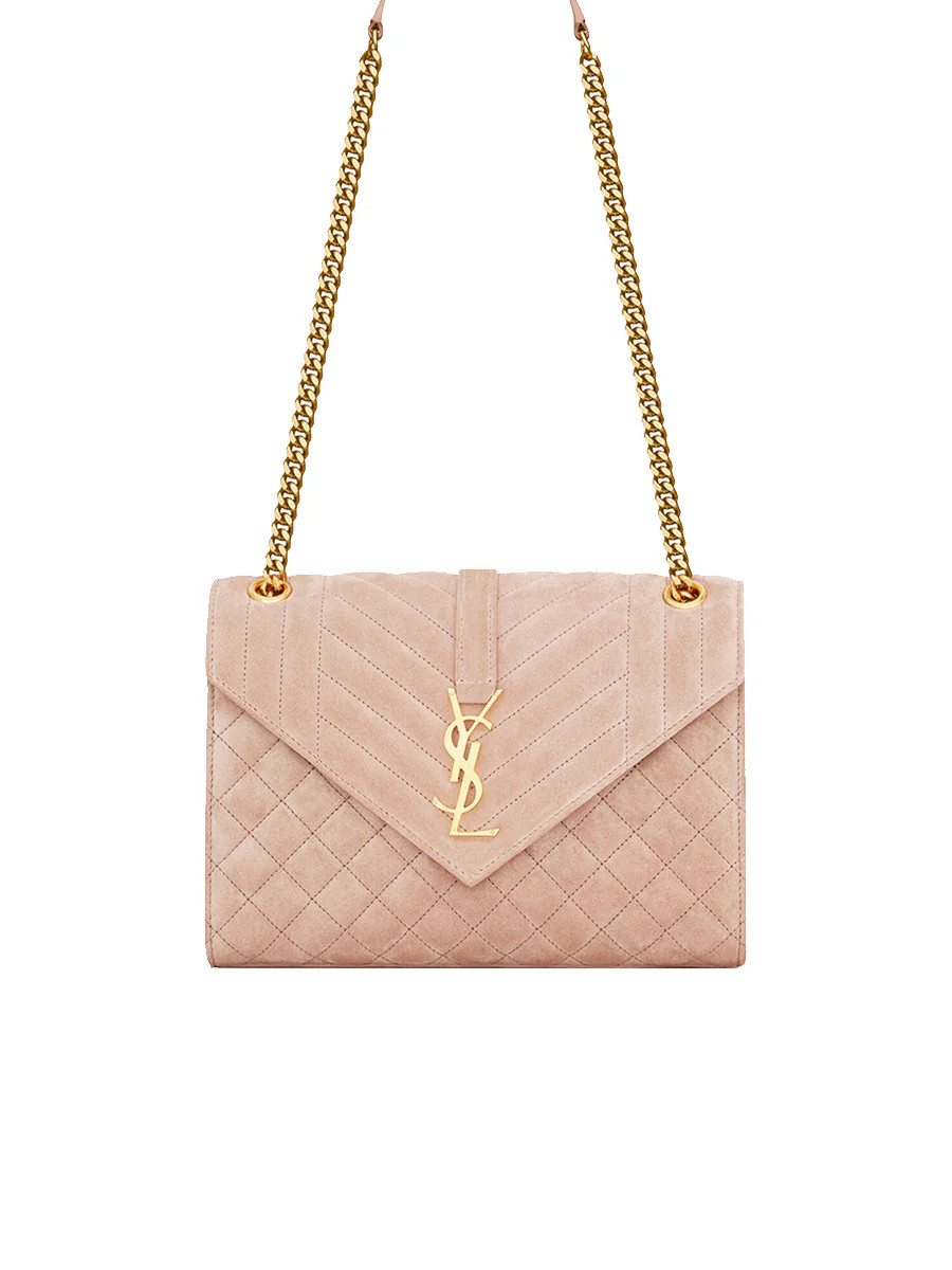 Envelope Medium Chain Bag in Mix Matelasse Suede in Rosy Sand | COSETTE (global)