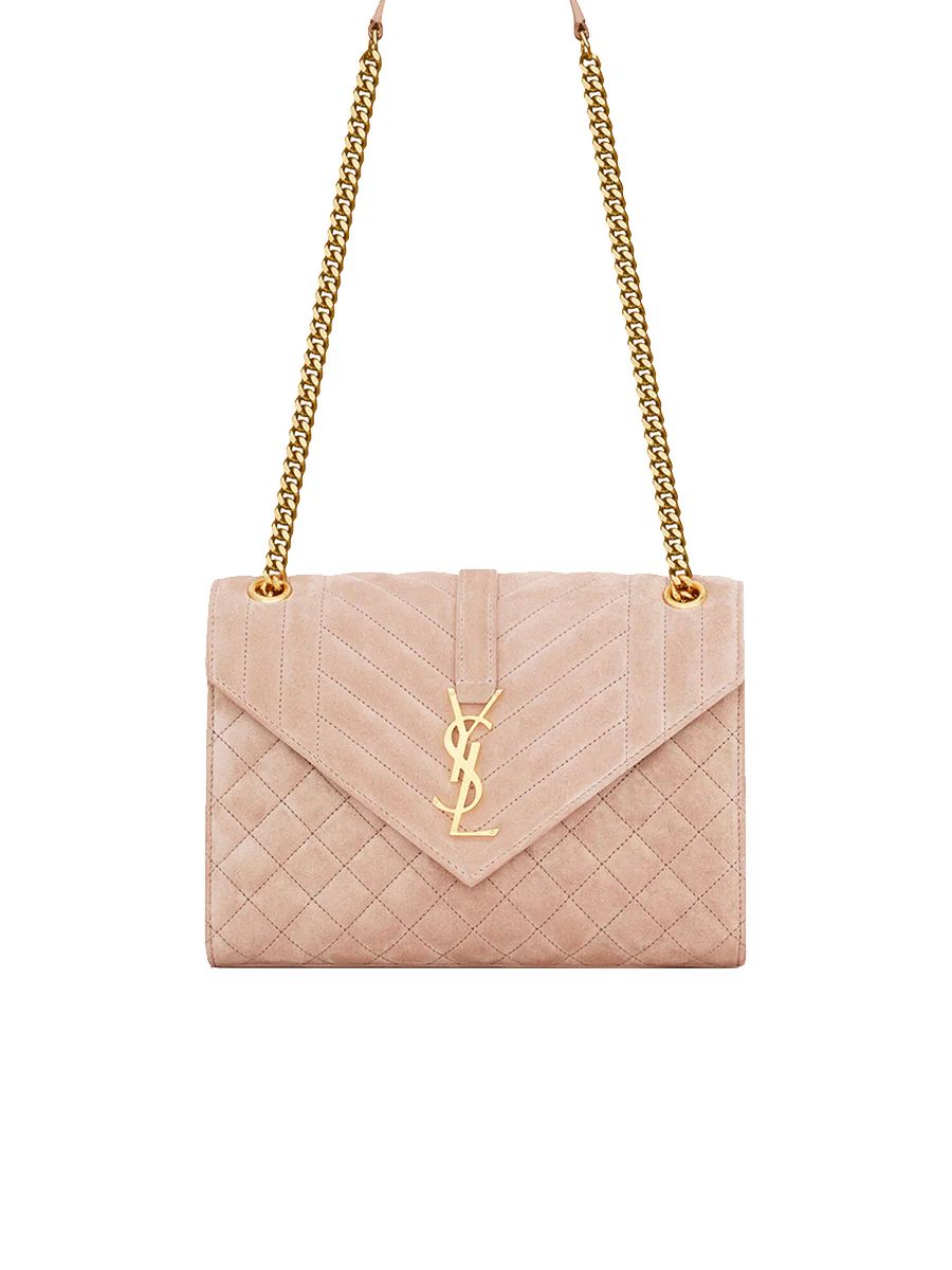 Envelope Medium Chain Bag in Mix Matelasse Suede in Rosy Sand | COSETTE (global)