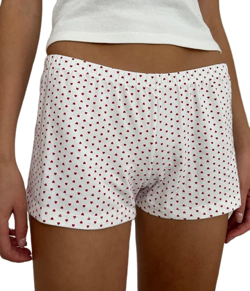 Women Lounge Shorts Y2k Elastic Low Rise Pajama Shorts Floral Print Cute Sleepwear Shorts Pj Bott... | Amazon (US)