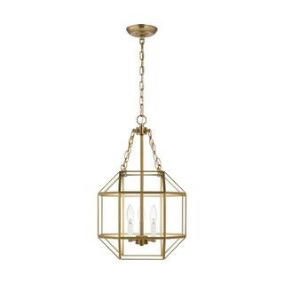 Generation Lighting Morrison 60-Watt Small 3-Light Satin Brass Shaded Pendant Light with Clear Gl... | The Home Depot