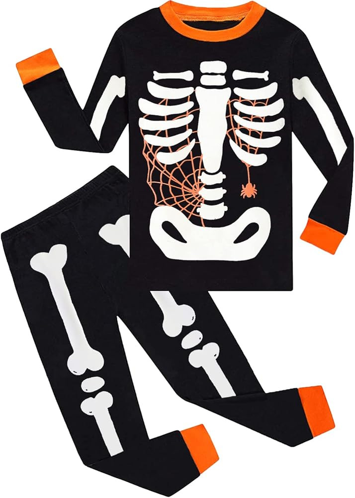 Toddler Pajamas Boys Glow in The Dark Skeleton Candy Pjs 2 Piece Dinosaur Kids Halloween Clothes ... | Amazon (US)