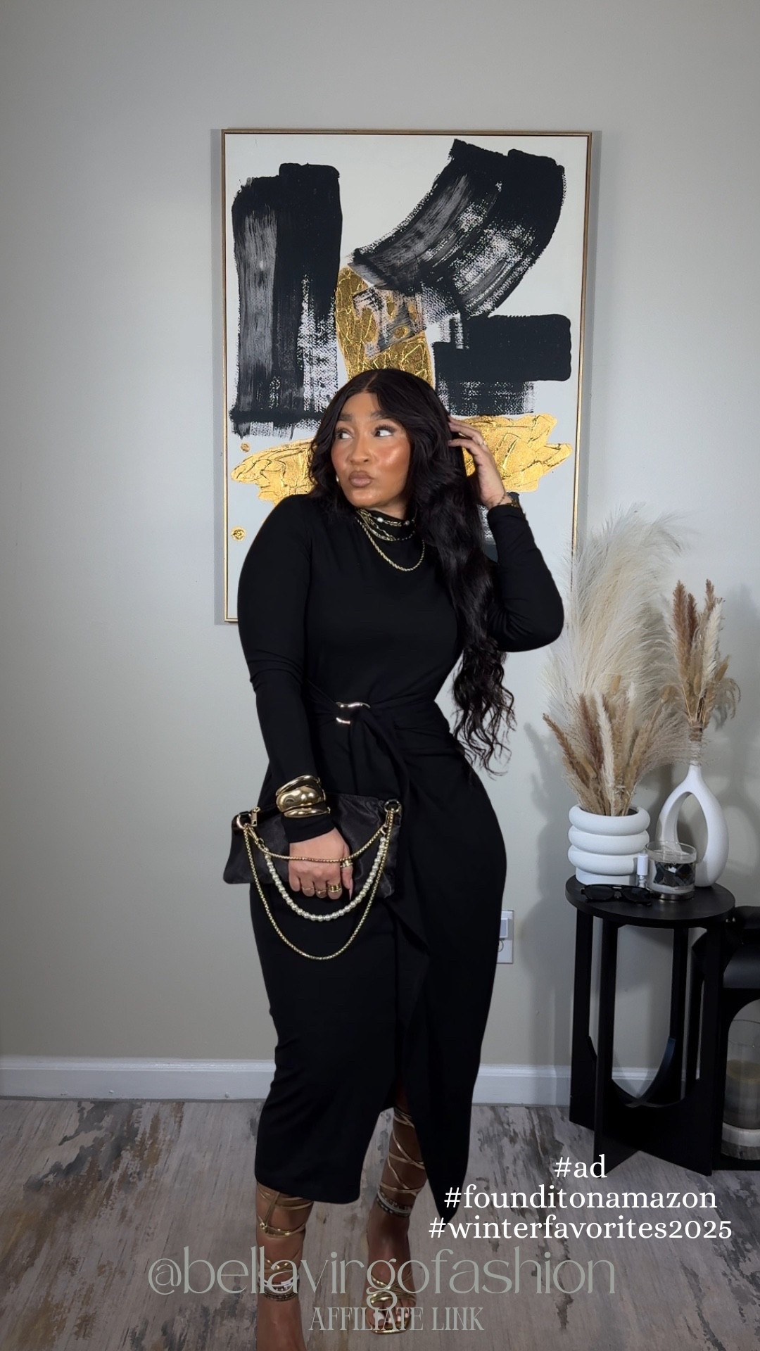 Black and gold just always looks so chic!!This  silhouette-hugging holiday dress is giving elegance, confidence, and just the right amount of glam. Perfect for a winter wedding guest dress or your next holiday event! And it’s both on sale right now! @amazon #ad, #founditonamazon, #winterfavorites2025

#LTKootd #LTKHoliday #LTKFindsUnder50
