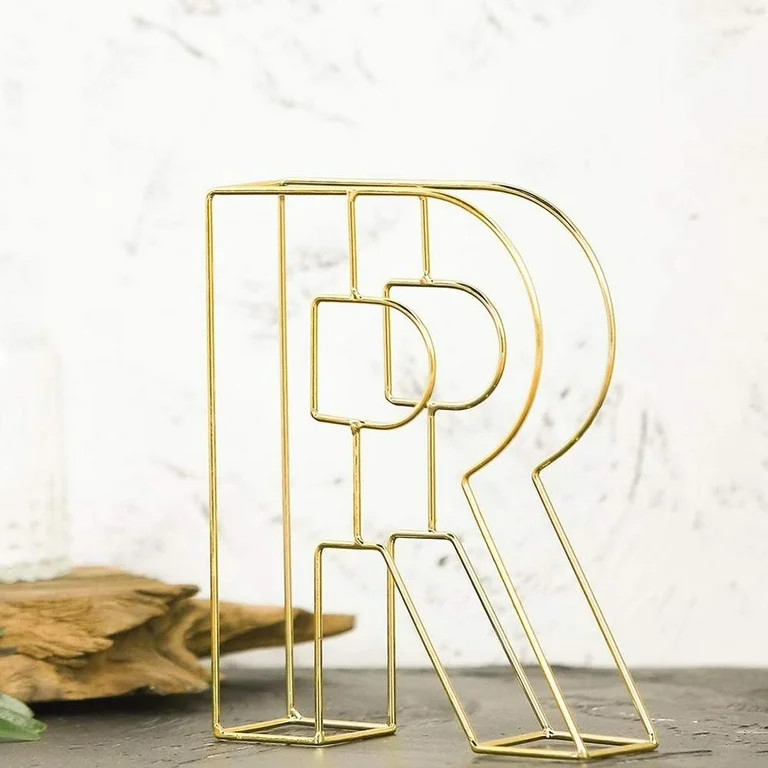 8" Tall Gold Wedding Centerpiece Freestanding 3D Decorative Wire Letter R | Walmart (US)