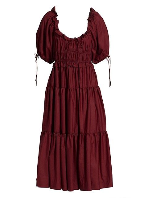Puff Sleeve Tiered Cotton Midi-Dress | Saks Fifth Avenue